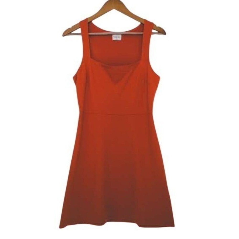 Sunday Best Aritzia Orange Square Neck Sleeveless Mini Dress Size Medium NWOT - Picture 2 of 8